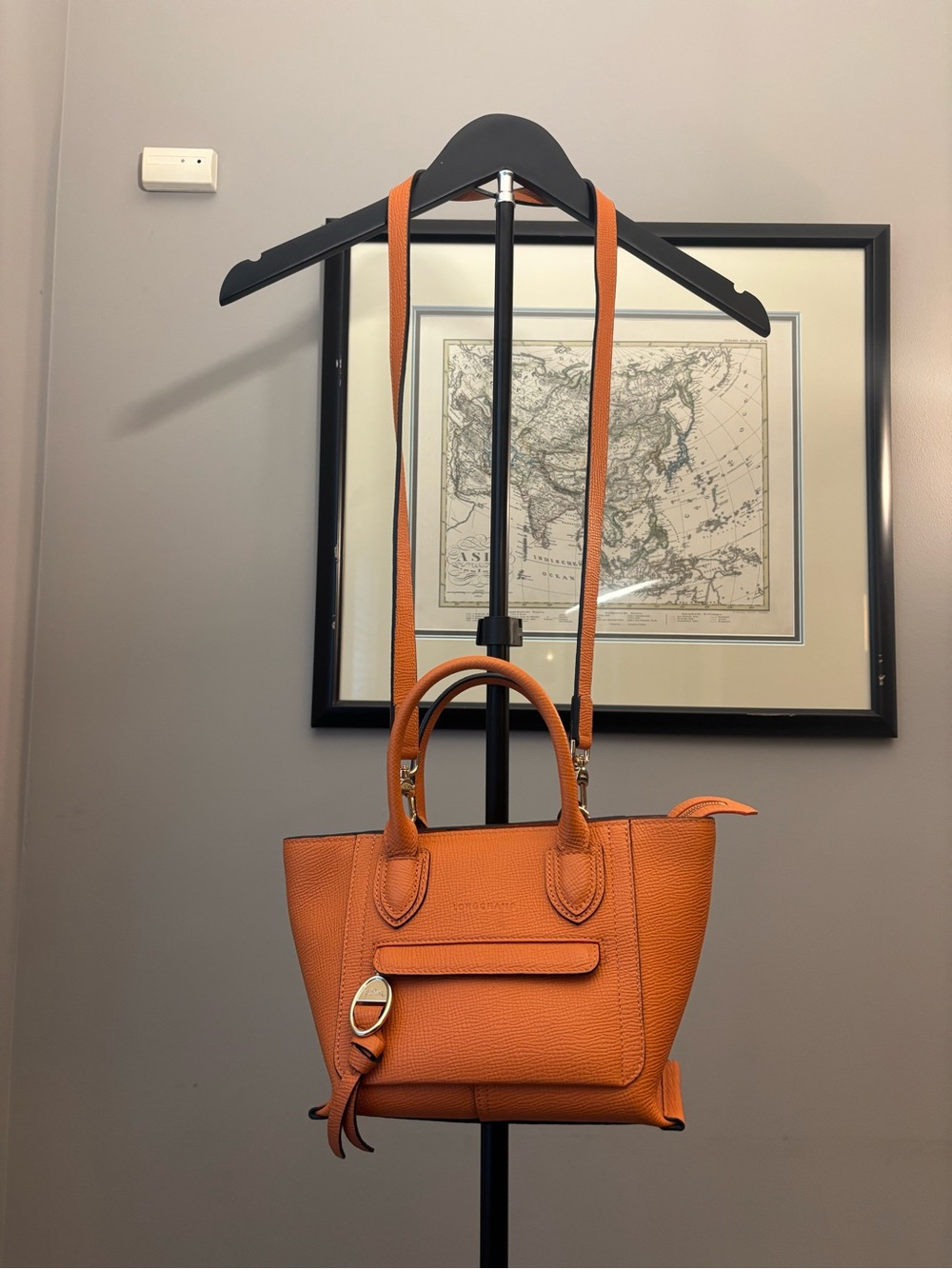 Longchamp Orange Leather Structured Tote Bag with Crossbody Strap